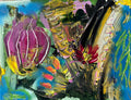 Along The Way by Ziva Sanchez

An abstract floral painting with thick impasto brushstrokes, featuring a large magenta flower, a yellow-green stem, a red flower, and blue, black, green, and white background elements.