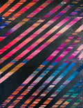 Tropic Horizon by Ziva Sanchez

Abstract geometric painting with diagonal black stripes layered over colorful horizontal bands of pink, orange, purple, blue, and teal.